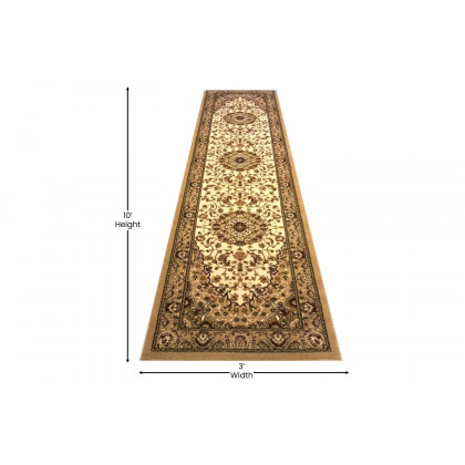 BLNK Mersin Collection Persian Style Olefin Area Rug with Jute Backing - Ivory, 3'W x 10'L