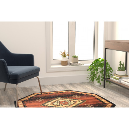 BLNK - Mirage Collection Southwestern Style Round Olefin Area Rug with Jute Backing