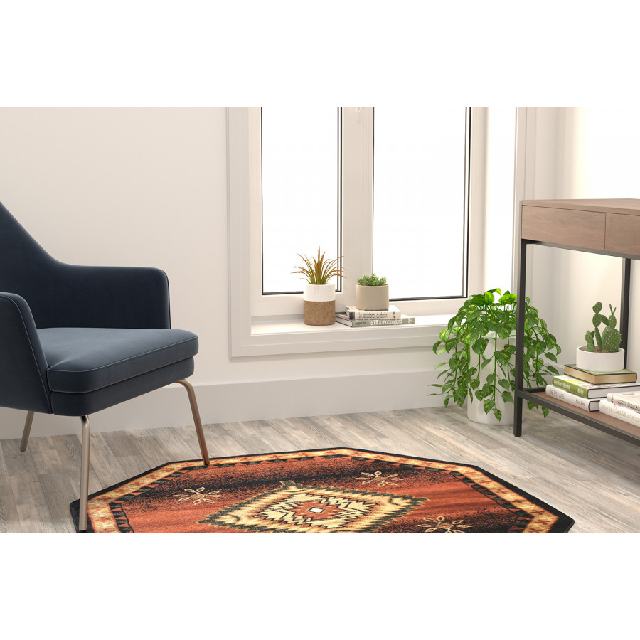 BLNK Mirage Collection Southwestern Style Round Olefin Area Rug with Jute Backing - Brown, 4'W x 4'L