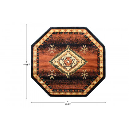 BLNK Mirage Collection Southwestern Style Round Olefin Area Rug with Jute Backing - Brown, 4'W x 4'L