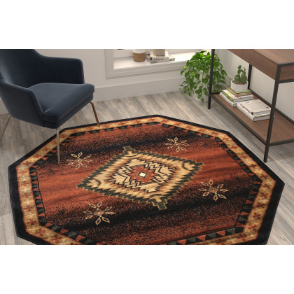 BLNK - Mirage Collection Southwestern Style Round Olefin Area Rug with Jute Backing