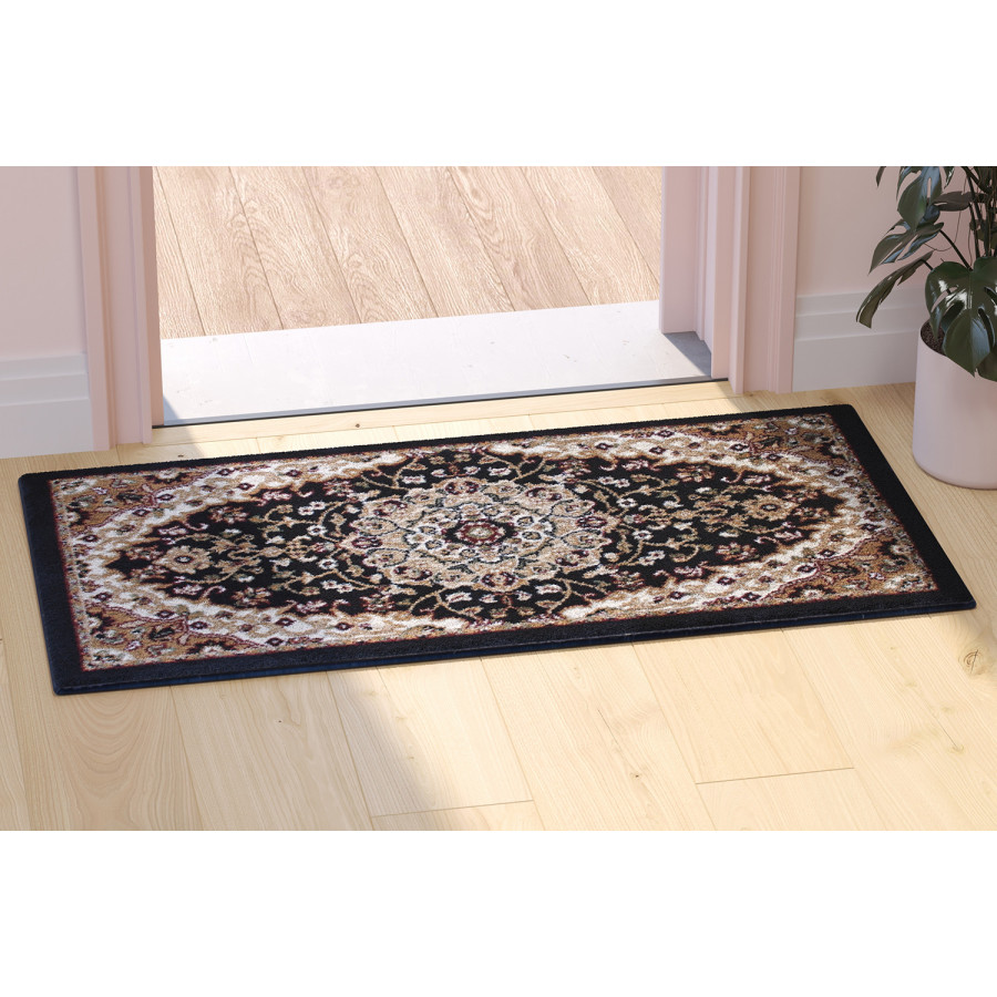 BLNK Mersin Collection Persian Style Olefin Area Rug with Jute Backing - Black, 2'W x 3'L