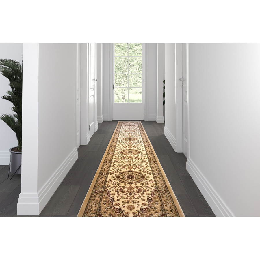 BLNK Mersin Collection Persian Style Olefin Area Rug with Jute Backing - Ivory, 3'W x 20'L