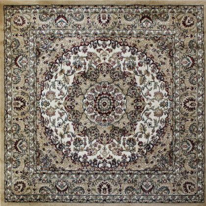 BLNK Mersin Collection Persian Style Square Olefin Area Rug with Jute Backing - Ivory, 5'W x 5'L