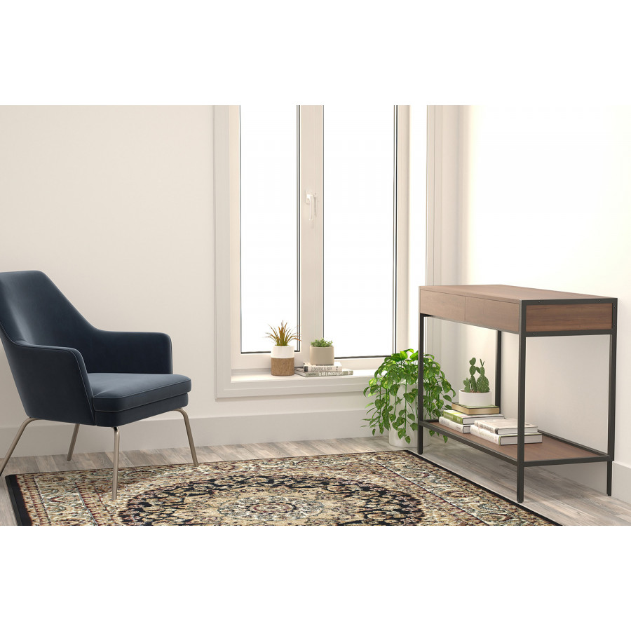 BLNK Mersin Collection Persian Style Square Olefin Area Rug with Jute Backing - Black, 5'W x 5'L