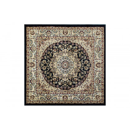 BLNK Mersin Collection Persian Style Square Olefin Area Rug with Jute Backing - Black, 5'W x 5'L