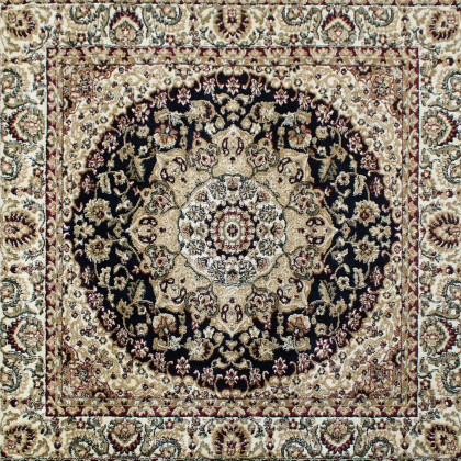 BLNK Mersin Collection Persian Style Square Olefin Area Rug with Jute Backing - Black, 5'W x 5'L