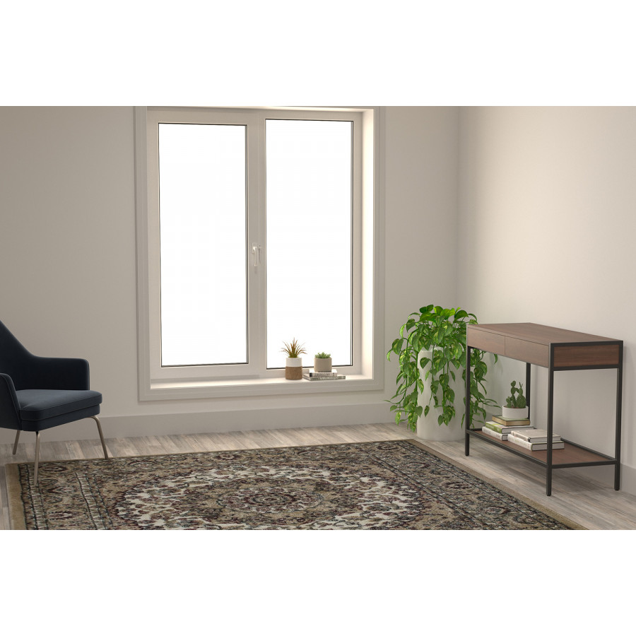 BLNK Mersin Collection Persian Style Square Olefin Area Rug with Jute Backing - Ivory, 7'W x 7'L