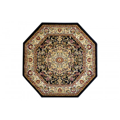BLNK Mersin Collection Persian Style Octagon Olefin Area Rug with Jute Backing - Black, 7'W x 7'L