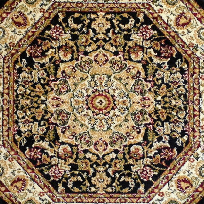 BLNK Mersin Collection Persian Style Octagon Olefin Area Rug with Jute Backing - Black, 7'W x 7'L