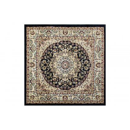 BLNK Mersin Collection Persian Style Square Olefin Area Rug with Jute Backing - Black, 7'W x 7'L