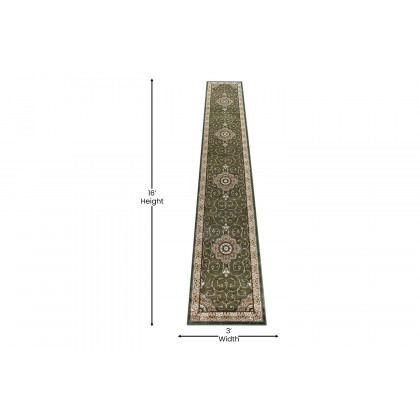 BLNK Portman Collection Persian Style Olefin Area Rug with Jute Backing - Green, 3'W x 15'L