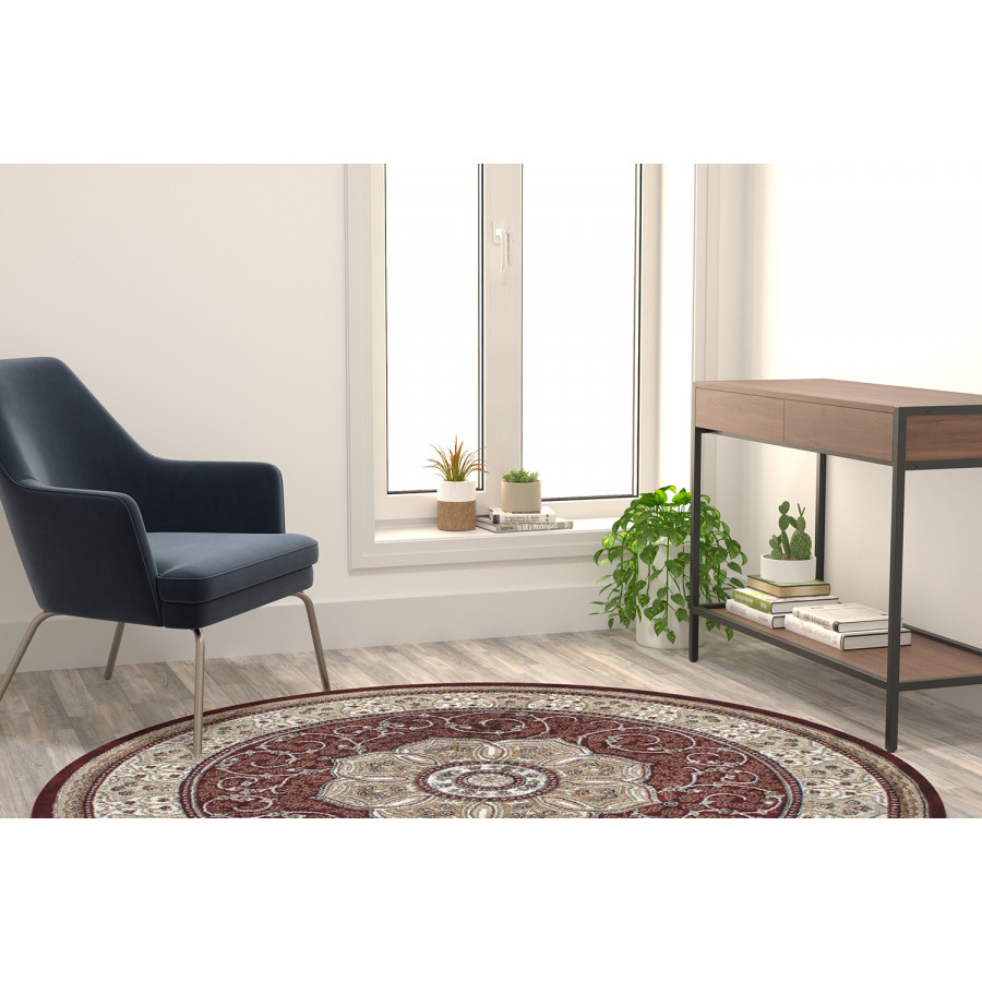 BLNK - Portman Collection Persian Style Round Olefin Area Rug with Jute Backing