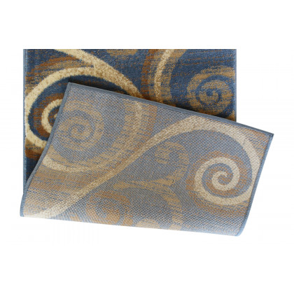 BLNK Valli Collection Abstract Olefin Area Rug with Jute Backing - Blue, 2'W x 11'L