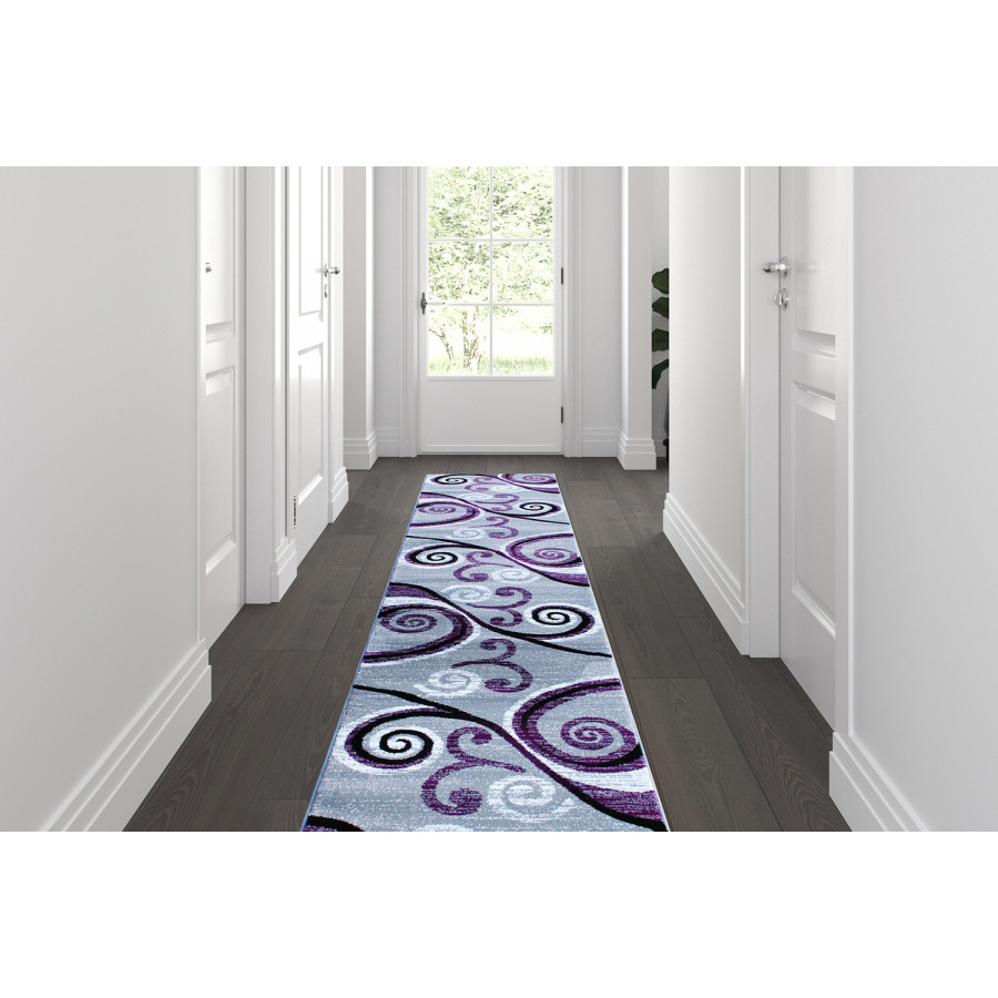 BLNK Valli Collection Abstract Olefin Area Rug with Jute Backing - Purple, 2'W x 11'L
