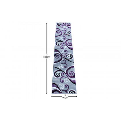 BLNK Valli Collection Abstract Olefin Area Rug with Jute Backing - Purple, 2'W x 11'L