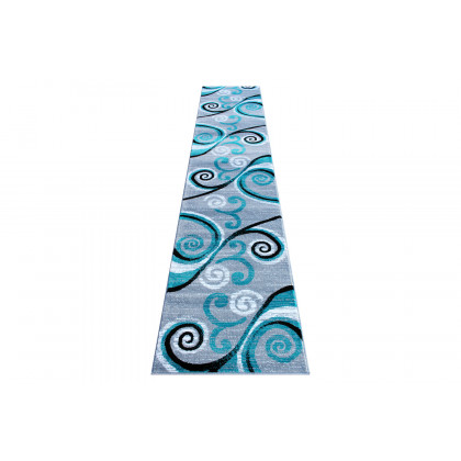 BLNK Valli Collection Abstract Olefin Area Rug with Jute Backing - Turquoise, 2'W x 11'L