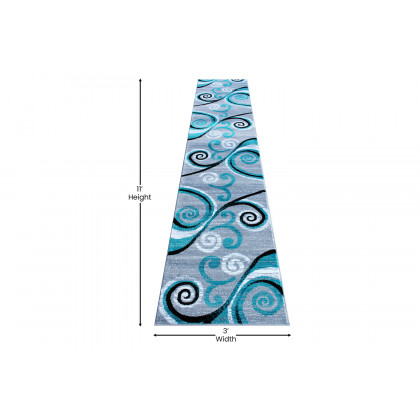 BLNK Valli Collection Abstract Olefin Area Rug with Jute Backing - Turquoise, 2'W x 11'L