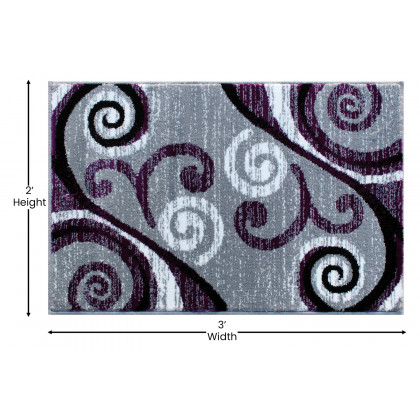BLNK Valli Collection Abstract Olefin Area Rug with Jute Backing - Purple, 2'W x 3'L