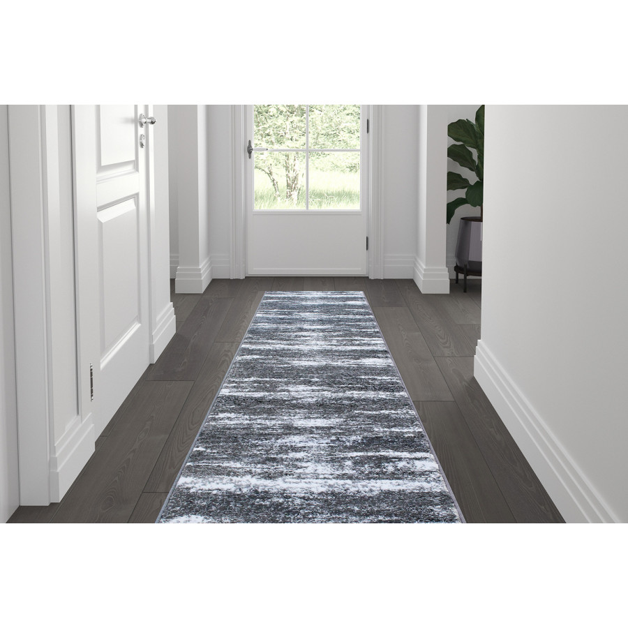 BLNK Valli Collection Abstract Olefin Area Rug with Jute Backing - Purple, 2'W x 7'L