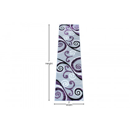 BLNK Valli Collection Abstract Olefin Area Rug with Jute Backing - Purple, 2'W x 7'L