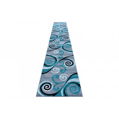 BLNK Valli Collection Abstract Olefin Area Rug with Jute Backing - Turquoise, 3'W x 16'L