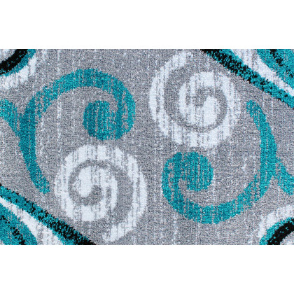 BLNK Valli Collection Abstract Olefin Area Rug with Jute Backing - Turquoise, 3'W x 16'L