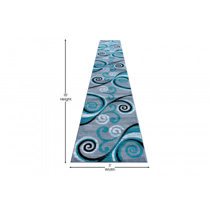 BLNK Valli Collection Abstract Olefin Area Rug with Jute Backing - Turquoise, 3'W x 16'L