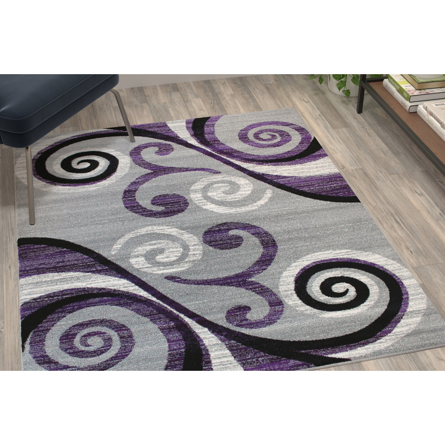 BLNK Valli Collection Abstract Olefin Area Rug with Jute Backing - Purple, 4'W x 5'L