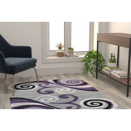 BLNK Valli Collection Abstract Olefin Area Rug with Jute Backing - Purple, 4'W x 5'L