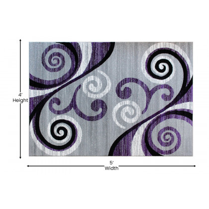 BLNK Valli Collection Abstract Olefin Area Rug with Jute Backing - Purple, 4'W x 5'L