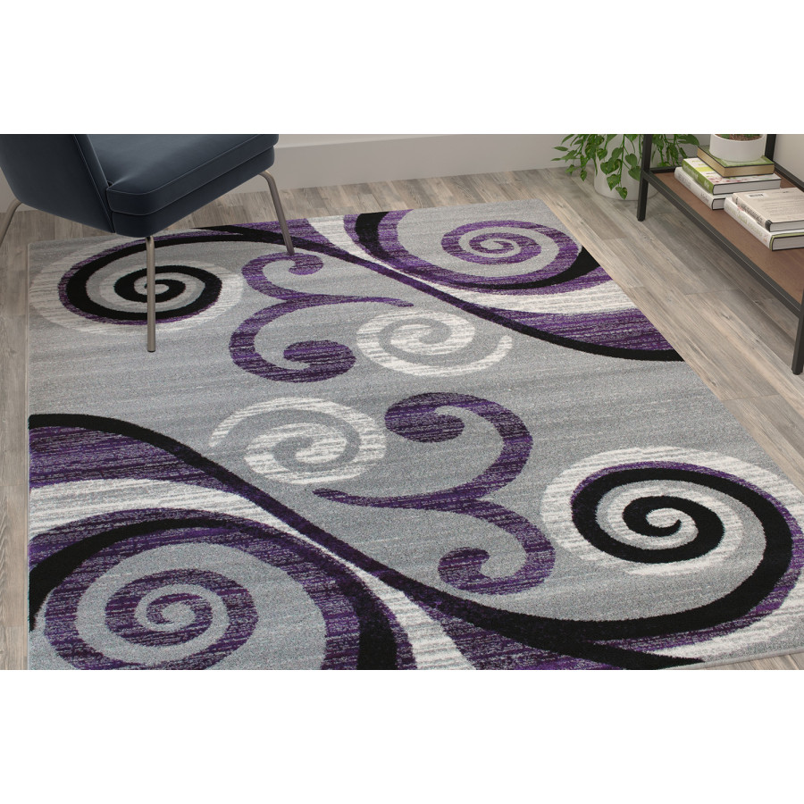 BLNK Valli Collection Abstract Olefin Area Rug with Jute Backing - Purple, 5'W x 7'L