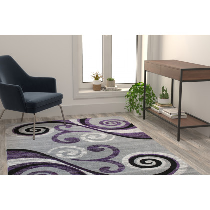 BLNK Valli Collection Abstract Olefin Area Rug with Jute Backing - Purple, 5'W x 7'L