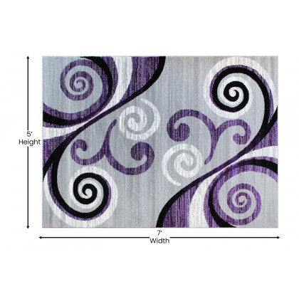 BLNK Valli Collection Abstract Olefin Area Rug with Jute Backing - Purple, 5'W x 7'L