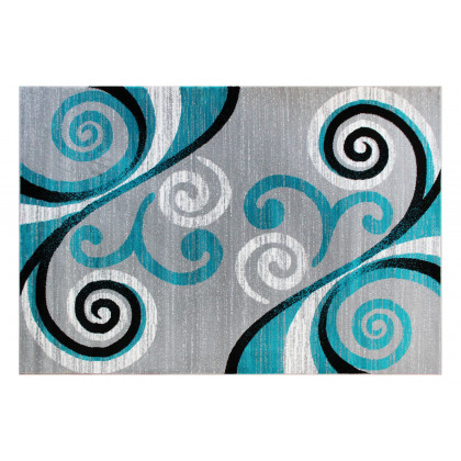 BLNK Valli Collection Abstract Olefin Area Rug with Jute Backing - Turquoise, 5'W x 7'L