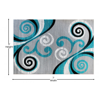 BLNK Valli Collection Abstract Olefin Area Rug with Jute Backing - Turquoise, 5'W x 7'L