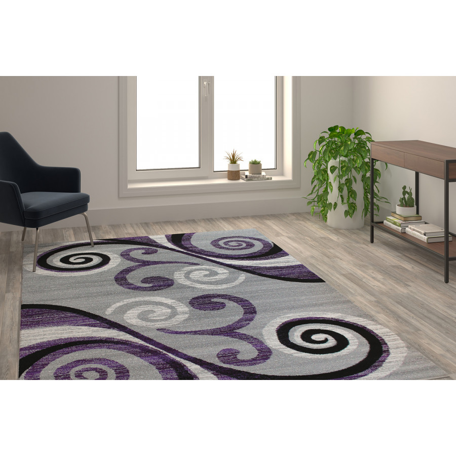 BLNK Valli Collection Abstract Olefin Area Rug with Jute Backing - Purple, 6'W x 9'L