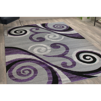 BLNK Valli Collection Abstract Olefin Area Rug with Jute Backing - Purple, 6'W x 9'L