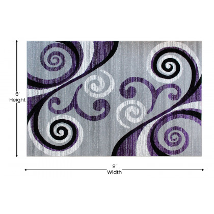BLNK Valli Collection Abstract Olefin Area Rug with Jute Backing - Purple, 6'W x 9'L