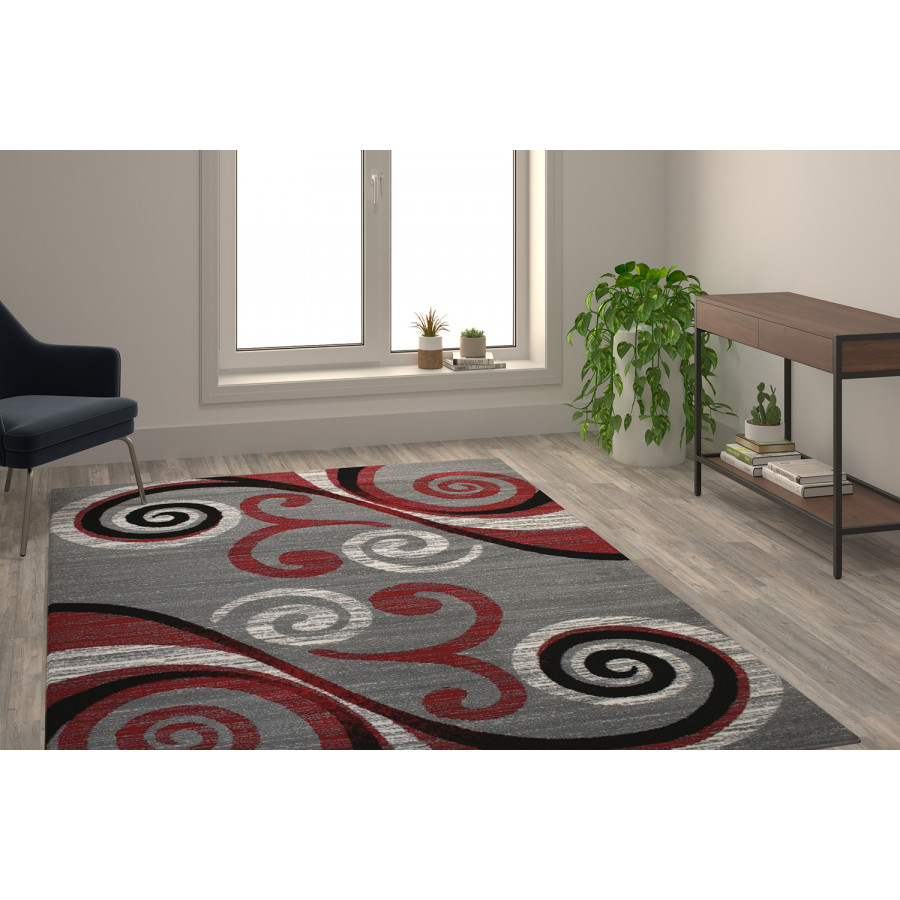 BLNK Valli Collection Abstract Olefin Area Rug with Jute Backing - Red, 6'W x 9'L