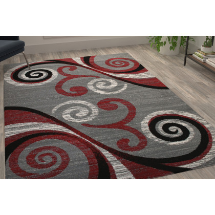 BLNK Valli Collection Abstract Olefin Area Rug with Jute Backing - Red, 6'W x 9'L