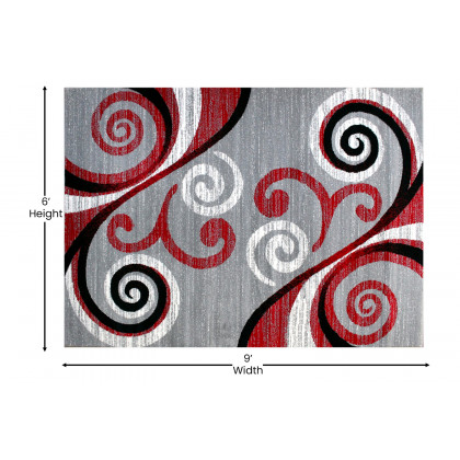 BLNK Valli Collection Abstract Olefin Area Rug with Jute Backing - Red, 6'W x 9'L
