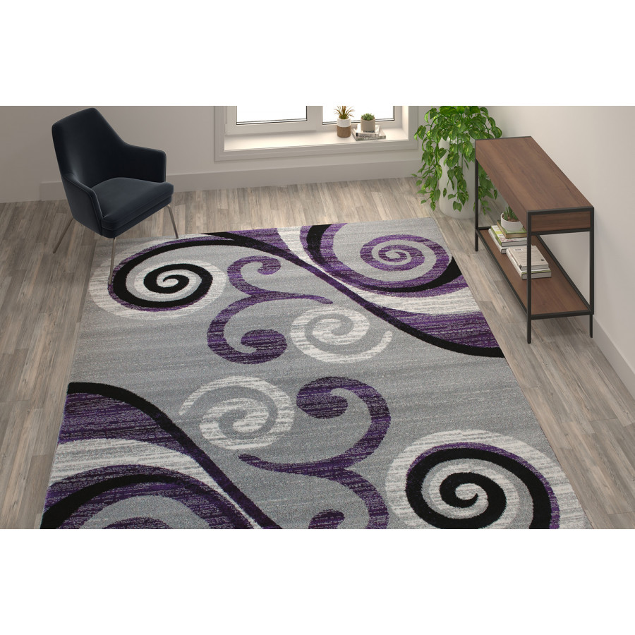 BLNK Valli Collection Abstract Olefin Area Rug with Jute Backing - Purple, 8'W x 10'L