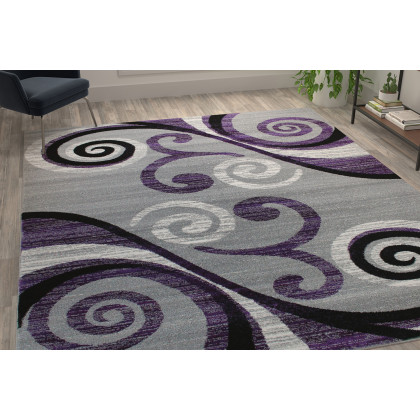 BLNK Valli Collection Abstract Olefin Area Rug with Jute Backing - Purple, 8'W x 10'L