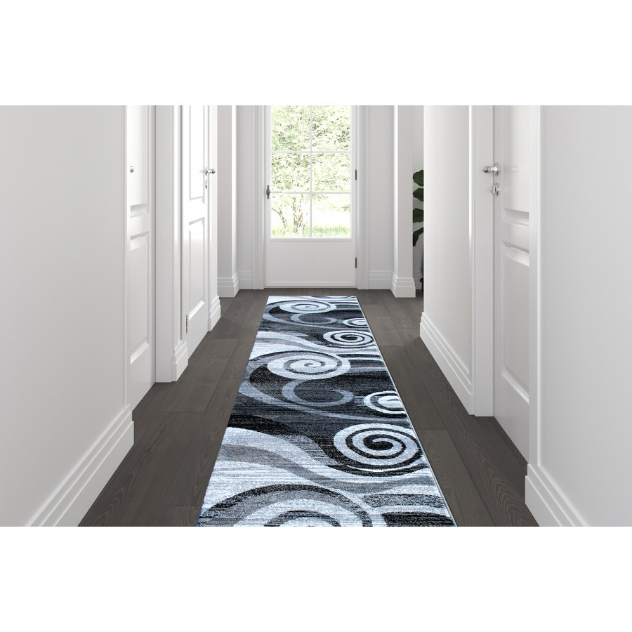 BLNK - Cirrus Collection Olefin Swirl Patterned Area Rug with Jute Backing