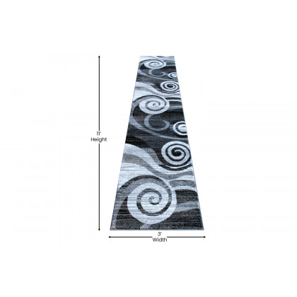BLNK Cirrus Collection Olefin Swirl Patterned Area Rug with Jute Backing - Gray, 2'W x 11'L
