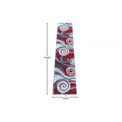 BLNK Cirrus Collection Olefin Swirl Patterned Area Rug with Jute Backing - Red, 2'W x 11'L