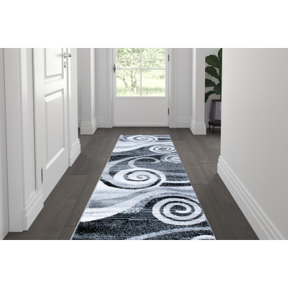 BLNK - Cirrus Collection Olefin Swirl Patterned Area Rug with Jute Backing