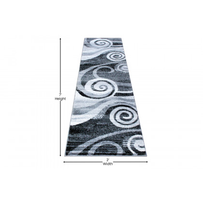 BLNK Cirrus Collection Olefin Swirl Patterned Area Rug with Jute Backing - Gray, 2'W x 7'L