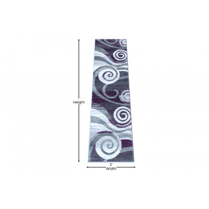 BLNK Cirrus Collection Olefin Swirl Patterned Area Rug with Jute Backing - Purple, 2'W x 7'L